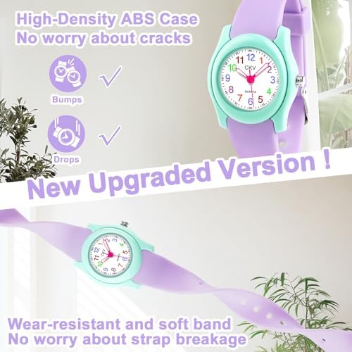 CKV Kids Watch For Boys Girls Watches Age 3-12 1.18" Dial-3 ATM Waterproof Child Wristwatch Time Teaching Easy To Read Kids Presents