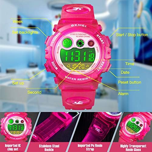 Cofuo Kids Digital Sport Watch For Boys Girls Kid Waterproof Electronic Multi Function Casual Outdoor Watches 7 Colorful LED Luminous Alarm Stopwatch Wristwatch