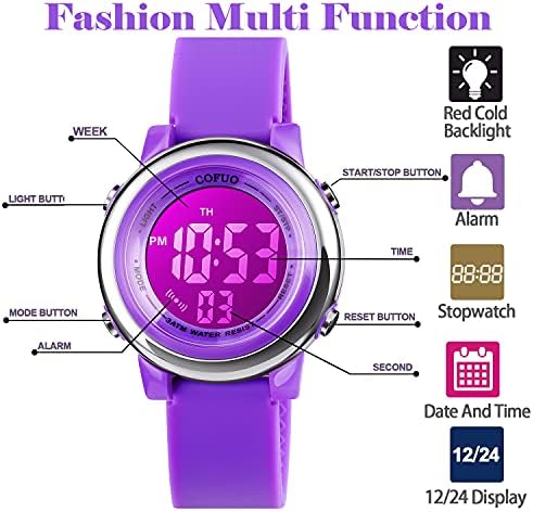 Cofuo Kids Digital Sport Waterproof Watch For Girls Boys Kid Sports Outdoor LED Electrical Watches With Luminous Alarm Stopwatch Child Wristwatch