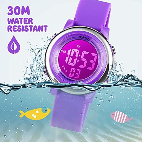 Cofuo Kids Digital Sport Waterproof Watch For Girls Boys Kid Sports Outdoor LED Electrical Watches With Luminous Alarm Stopwatch Child Wristwatch