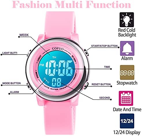 Cofuo Kids Digital Sport Waterproof Watch For Girls Boys Kid Sports Outdoor LED Electrical Watches With Luminous Alarm Stopwatch Child Wristwatch