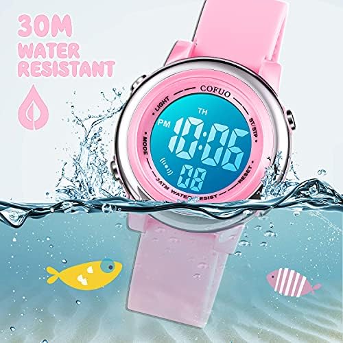 Cofuo Kids Digital Sport Waterproof Watch For Girls Boys Kid Sports Outdoor LED Electrical Watches With Luminous Alarm Stopwatch Child Wristwatch