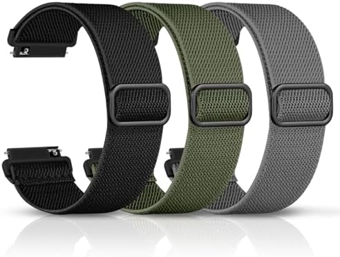 DaQin 3 Pack Nylon Watch Bands Compatible with 16mm 18mm 20mm 22mm Quick Release Watch Band Adjustable Soft Stretchy Solo Loop Strap Elastic Braided Relacement Wristband for Men Women