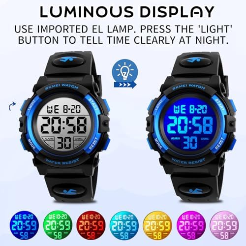 Dayllon Kids Digital Watch Boys Outdoor Sports 50M Waterproof Girls Watches Alarm Clock 12/24 H Stopwatch Calendar For Ages 3-15 Boy Girl Wristwatch Kids Gift