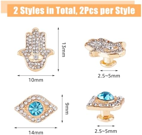 DICOSMETIC 2 Styles Watch Band Nails Hamsa Hand Evil Eye Watch Band Stud Charms Platinum And Golden Crystal Smart Watch Silicone Bands Charms For Watch Band Decorations Accessories Pin: 2.5mm