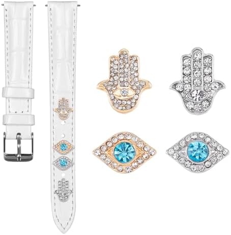 DICOSMETIC 2 Styles Watch Band Nails Hamsa Hand Evil Eye Watch Band Stud Charms Platinum and Golden Crystal Smart Watch Silicone Bands Charms for Watch Band Decorations Accessories Pin: 2.5mm