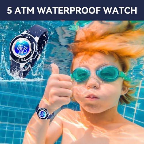 Digital Kids Watch With 7 Color Lights 50M Waterproof Alarm Stopwatch Soft Strap Children Gifts Sports Watch For Boys Girls 5-12 Years