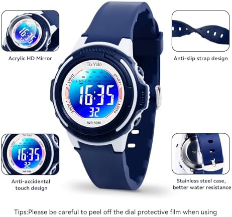 Digital Kids Watch With 7 Color Lights 50M Waterproof Alarm Stopwatch Soft Strap Children Gifts Sports Watch For Boys Girls 5-12 Years