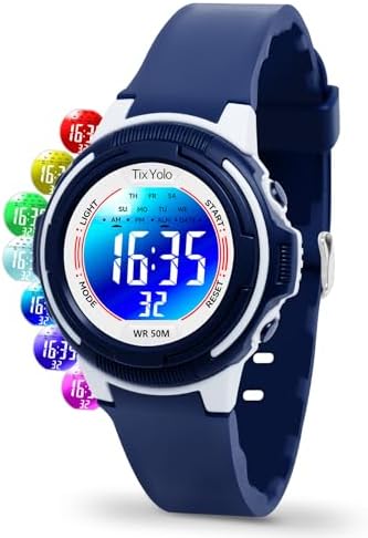 Digital Kids Watch with 7 Color Lights 50M Waterproof Alarm Stopwatch Soft Strap Children Gifts Sports Watch for Boys Girls 5-12 Years