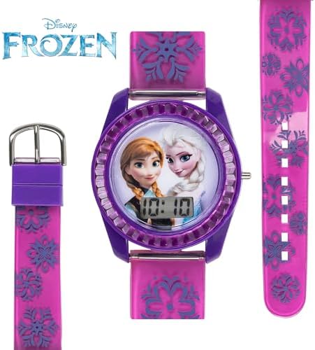 Disney Frozen Kids Digital Watch – Anna & Elsa LCD Timepiece Purple Printed Strap Easy-Read Display Lightweight & Comfortable – Fits Wrists 5.5" To 8"