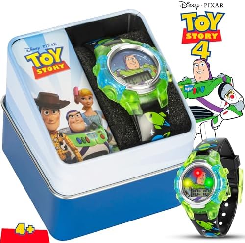 Disney Pixar Toy Story 4 Buzz Lightyear Kids Flashing LCD Watch With Colorful Light-Up Dial Durable Case Space-Themed Strap – Perfect For Ages 4+ Boys And Girls – Fits Wrists 5.5" To 8"