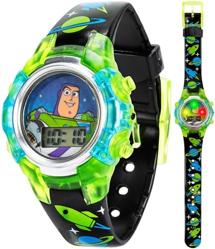 Disney Pixar Toy Story 4 Buzz Lightyear Kids Flashing LCD Watch with Colorful Light-Up Dial Durable Case Space-Themed Strap – Perfect for Ages 4+ Boys and Girls – Fits Wrists 5.5" to 8"