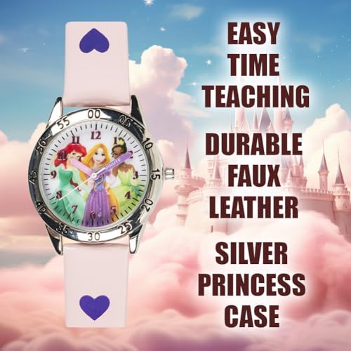 Disney Princess Time Teacher Watch For Kids – Easy Analog Time Learning Colorful Princess Design Adjustable Strap