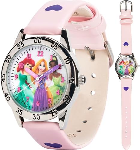 Disney Princess Time Teacher Watch for Kids – Easy Analog Time Learning Colorful Princess Design Adjustable Strap