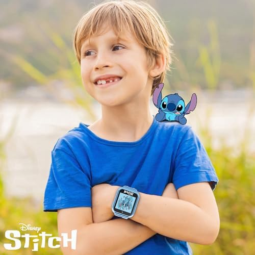Disney Stitch Kids Smart Watch With 10 Customizable Faces Camera Voice Recorder Calculator And Step Counter – Touchscreen Interactive Watch For Kids – Blue Silicone Strap