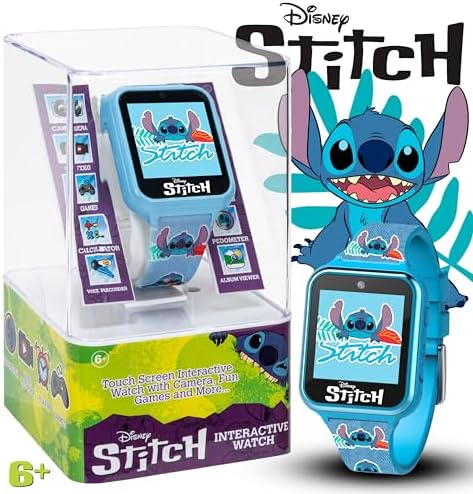 Disney Stitch Kids Smart Watch With 10 Customizable Faces Camera Voice Recorder Calculator And Step Counter – Touchscreen Interactive Watch For Kids – Blue Silicone Strap