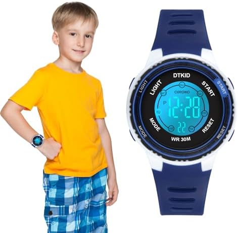 DTKID Digital Kids Watch 30 M Waterproof 7 Color Lights Time Teaching Watch Easy To Read For Girls Boys 5-16