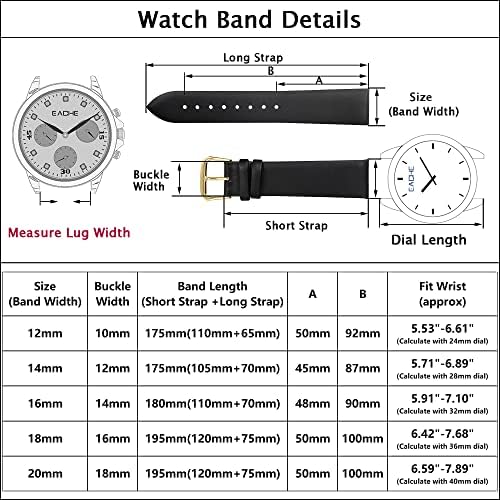EACHE Classical Thin Leather Watch Bands For Ladies Genuine Leather Watch Straps For Women & Mens 12mm 14mm 16mm 18mm 20mm More Colors