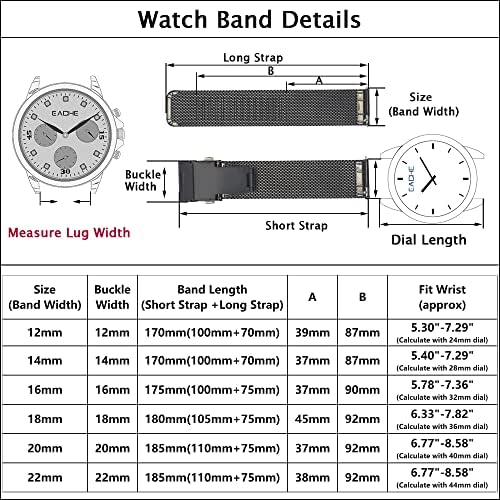 EACHE Stainless Steel Mesh Watch Band For Men Women Quick Release Mesh Watch Straps 12mm 14mm 16mm 18mm 20mm 22mm