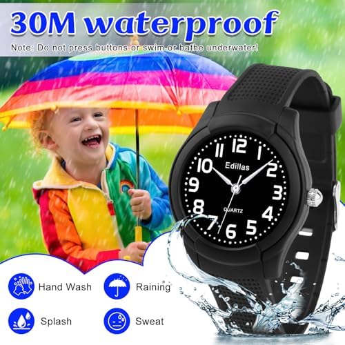 Edillas Kids Analog Watch For Girls Boys Children Waterproof Learning Time Wristwatch Easy To Read Time For Child