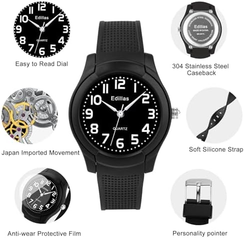 Edillas Kids Analog Watch For Girls Boys Children Waterproof Learning Time Wristwatch Easy To Read Time For Child