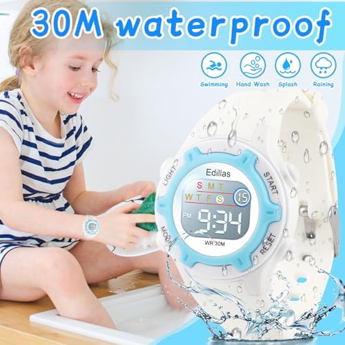 Edillas Kids Watch Digital For Girls Boys Children Waterproof Watches Multi-Functional With LED Backlight Alarm/Stopwatch For Student Ages 4-13