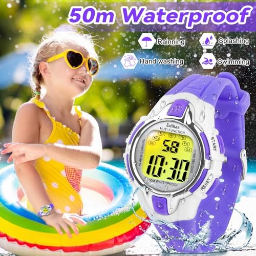 Edillas Kids Watches Digital Girls Boys 7 Colors Light Wrist Watch For Child Waterproof Sport Outdoor Multifunctional Watches With Stopwatch/Alarm For Ages 4-15