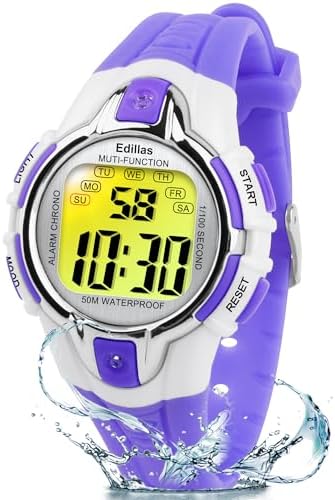 Edillas Kids Watches Digital Girls Boys 7 Colors Light Wrist Watch for Child Waterproof Sport Outdoor Multifunctional Watches with Stopwatch/Alarm for Ages 4-15