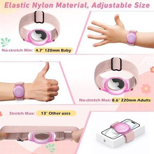 Elastic Nylon Bands For Apple AirTag For Kids 2 Pack Nylon Watch Bands Compatible With AirTag Adjustable Anti Lost Wristband For Toddler Child Elders
