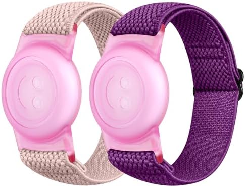 Elastic Nylon Bands for Apple AirTag for Kids 2 Pack Nylon Watch Bands Compatible with AirTag Adjustable Anti Lost Wristband for Toddler Child Elders