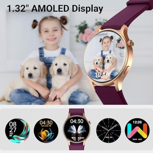 Fitpolo Smart Watch For Women 1.3" AMOLED Touchscreen Fitness Tracker Make/Answer Calls Heart Rate SpO2 Monitor IP68 Waterproof Sleep Activity Tracking Smartwatch For Android Phones IPhone (Purple)