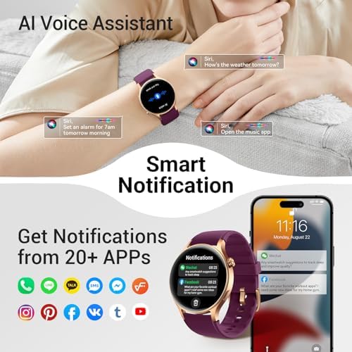 Fitpolo Smart Watch For Women 1.3" AMOLED Touchscreen Fitness Tracker Make/Answer Calls Heart Rate SpO2 Monitor IP68 Waterproof Sleep Activity Tracking Smartwatch For Android Phones IPhone (Purple)
