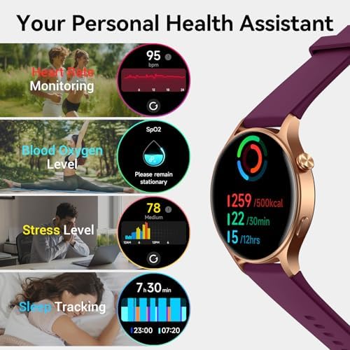 Fitpolo Smart Watch For Women 1.3" AMOLED Touchscreen Fitness Tracker Make/Answer Calls Heart Rate SpO2 Monitor IP68 Waterproof Sleep Activity Tracking Smartwatch For Android Phones IPhone (Purple)