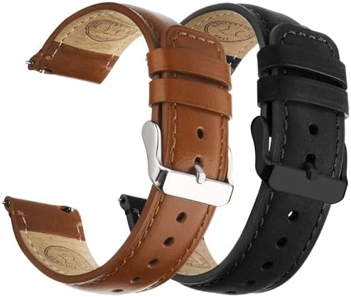 Fullmosa 18mm 20mm 22mm Leather Watch Bands Quick Release Watch Strap for Men Women 2 Pack Soft Replacement Strap Wristband with Stainless Steel Buckle