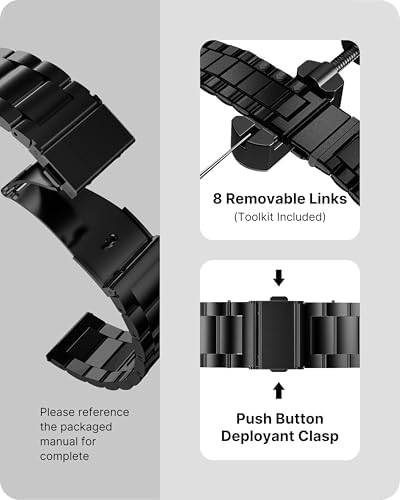 Fullmosa Watch Band Quick Release Stainless Steel Replacement For Men Women Metal Chain Watch Strap Width 16mm 18mm 19mm 20mm 22mm 24mm Black 22mm