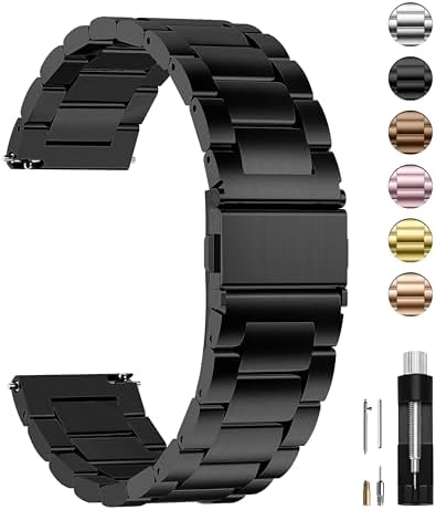 Fullmosa Watch Band Quick Release Stainless Steel Replacement for Men Women Metal Chain Watch Strap Width 16mm 18mm 19mm 20mm 22mm 24mm Black 22mm
