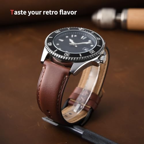 Fullmosa Watch Bands 18mm 19mm 20mm 22mm 24mm Quick Release Leather Watch Band Strap - Burnished Leather Watch Band Vintage Wristband