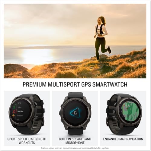 Garmin 佳明 Fënix® 8 – 51毫米太阳能蓝宝石高级多运动 GPS 智能手表 电池寿命持久 潜水等级 内置 LED 手电筒 碳灰色 DLC 钛合金 带卵石灰色表带