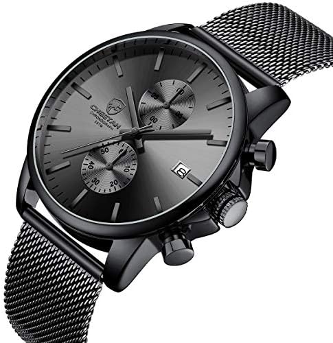GOLDEN HOUR Mens Watch Fashion Sleek Minimalist Quartz Analog Mesh Stainless Steel Waterproof Chronograph Watches For Men With Auto Date