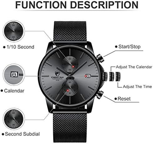 GOLDEN HOUR Mens Watch Fashion Sleek Minimalist Quartz Analog Mesh Stainless Steel Waterproof Chronograph Watches For Men With Auto Date