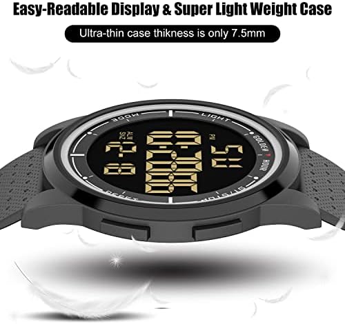 GOLDEN HOUR Ultra-Thin Minimalist Sports Waterproof Digital Watches Men With Wide-Angle Display Rubber Strap Wrist Watch For Men Women