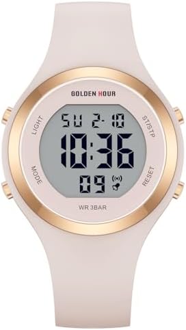 GOLDEN HOUR Waterproof Sport Women's Digital Chronograph Silicone Strap Watch