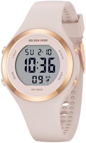 GOLDEN HOUR Waterproof Sport Women's Digital Chronograph Silicone Strap Watch