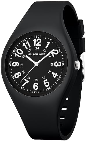 GOLDEN HOUR Waterproof Sports Analog Unisex Watches for Nurse Medical Professionals Students - Military Time Glowing Easy to Read Dial Jelly Silicone Strap