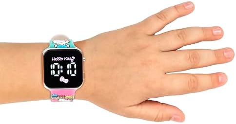 Hello Kitty Kids Touchscreen LED Watch With Sanrio Character Artwork And Town Scene Strap Digital Display Durable Silicone Band Ages 6+ Fits Wrists 5.5"–8"