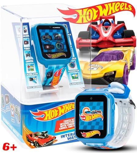 Hot Wheels Interactive Kids Smartwatch – Touchscreen Watch With Camera Games Voice Recorder Step Tracker Alarm & Timer – Racing-Inspired Design USB Rechargeable – Fits Wrists 5.5" To 8"