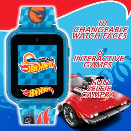 Hot Wheels Interactive Kids Smartwatch – Touchscreen Watch With Camera Games Voice Recorder Step Tracker Alarm & Timer – Racing-Inspired Design USB Rechargeable – Fits Wrists 5.5" To 8"