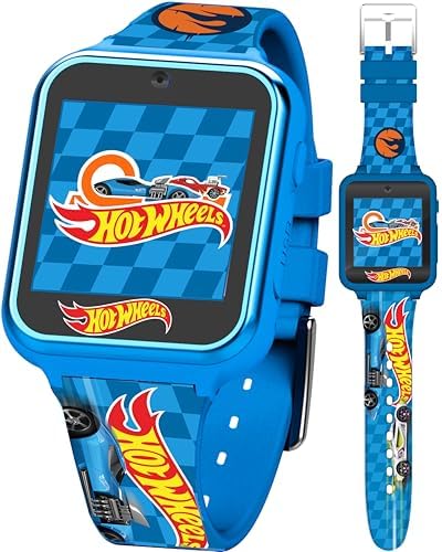 Hot Wheels Interactive Kids Smartwatch – Touchscreen Watch with Camera Games Voice Recorder Step Tracker Alarm & Timer – Racing-Inspired Design USB Rechargeable – Fits Wrists 5.5" to 8"
