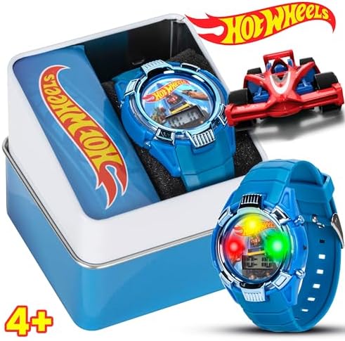 Hot Wheels Kids Watch – Light-Up LCD Display Adjustable Comfortable Strap Collectible Tin – Perfect For Boys And Girls