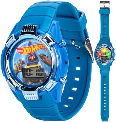 Hot Wheels Kids Watch – Light-Up LCD Display Adjustable Comfortable Strap Collectible Tin – Perfect for Boys and Girls